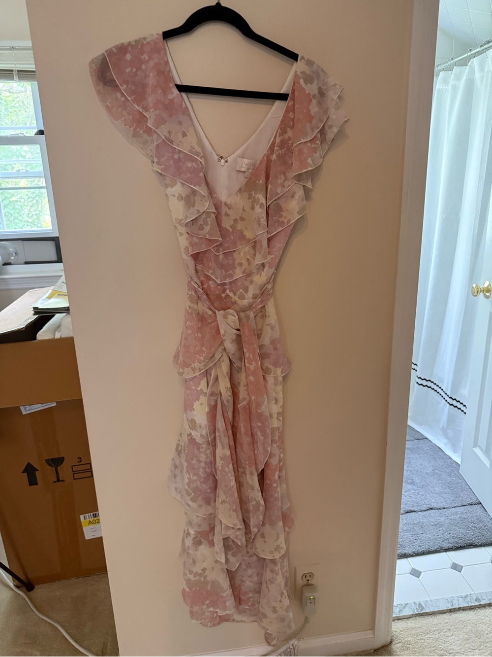 Wayf Soft Pink Floral Tiered Ruffle Maxi Dress Size L - Picture 7 of 7
